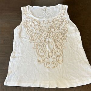 Chico's White Tank with Gold Bead Embellishment